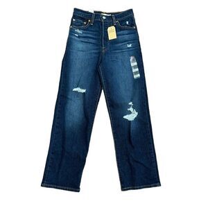 Levi’s Ribcage Straight Ankle Jeans Button Fly Dark Wash Distressed NEW Size 25